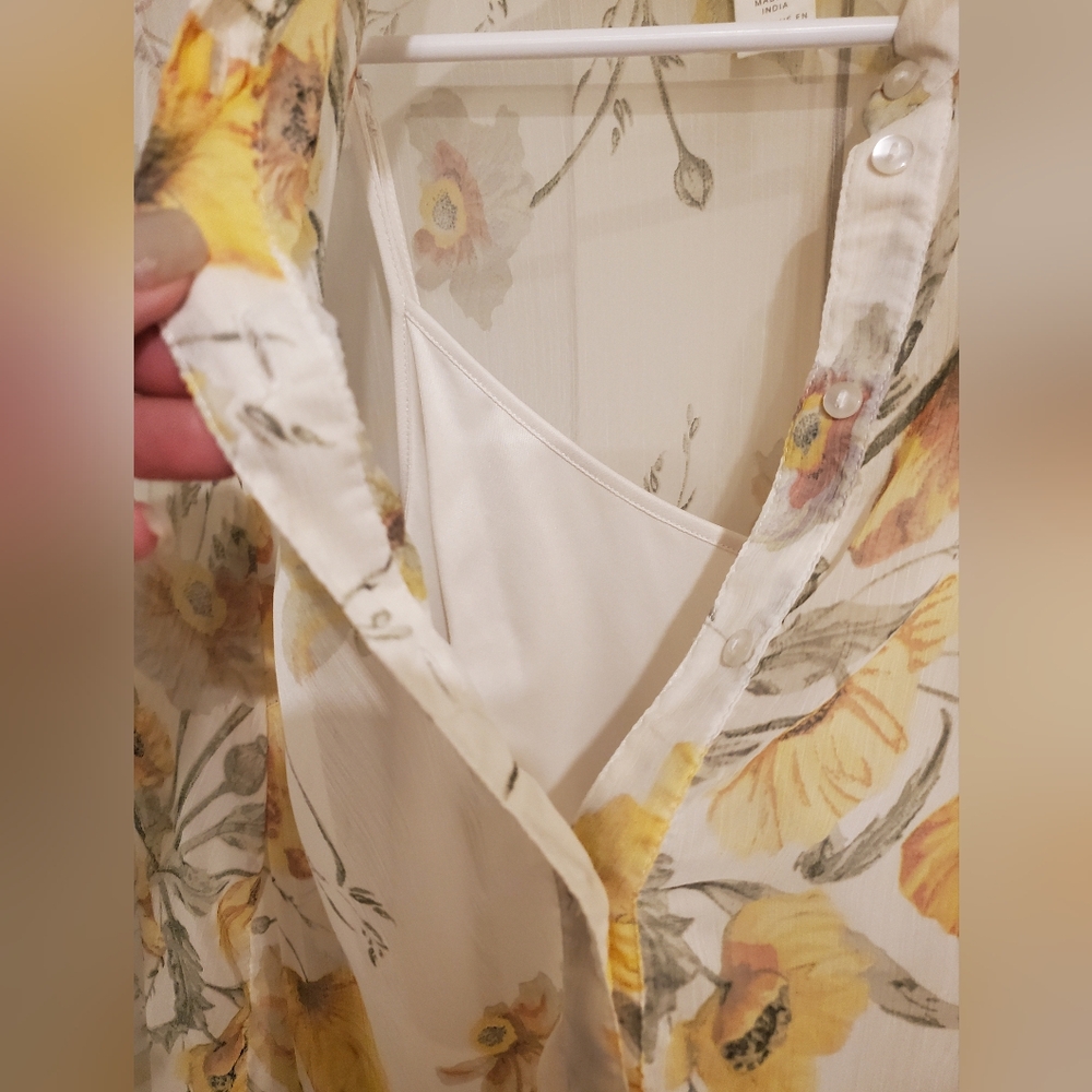 H&M Floral Sheer Dress With Full Length White Slip Dress-Yellow& White Sz.6 - Picture 2 of 7